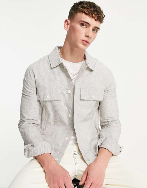 ASOS DESIGN – Blått finsett i linne med ränder, del av set, 2 av 2