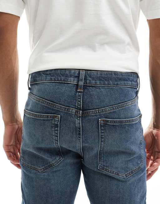 ASOS DESIGN – Blå, smala jeans med vintagefärg och mörk tvätt, 4 av 5