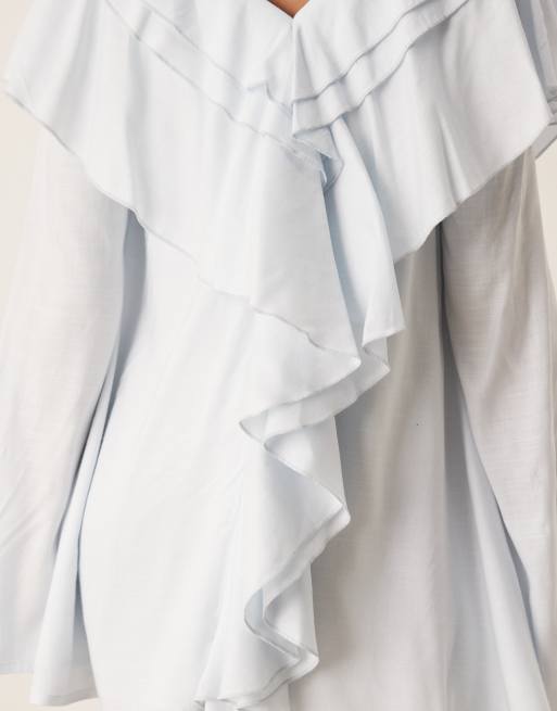 ASOS DESIGN - Blå smock-minikjole med V-hals og flæser, 4 af 4
