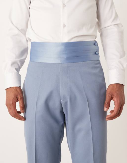 ASOS DESIGN - Blå smokingbukser med lige ben og skærf i taljen, 4 af 5