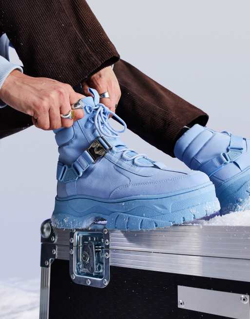 ASOS DESIGN - Blå snørestøvler med stropdetaljer og chunky sål i imiteret ruskind