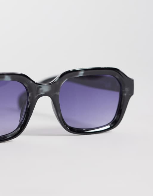 ASOS DESIGN – Blå, spräckliga, smala, fyrkantiga solglasögon med blå glas, 2 av 3