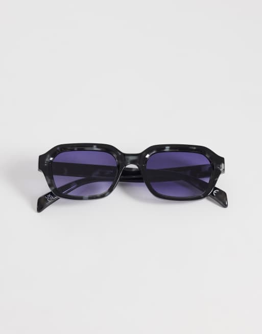 ASOS DESIGN – Blå, spräckliga, smala, fyrkantiga solglasögon med blå glas, 3 av 3
