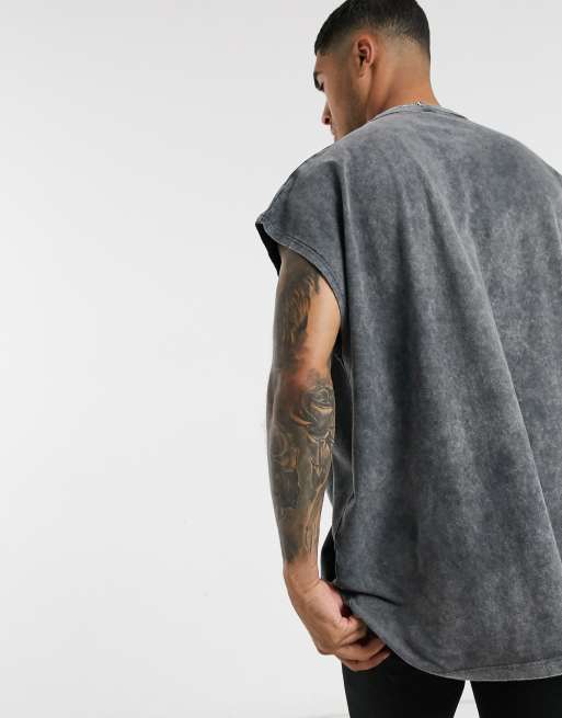 ASOS DESIGN – Blå stentvättad t-shirt utan ärm i extra oversize-modell, 2 av 4