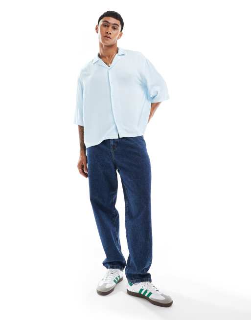 ASOS DESIGN - Blå-stribet skjorte med oversized og firkantet pasform 