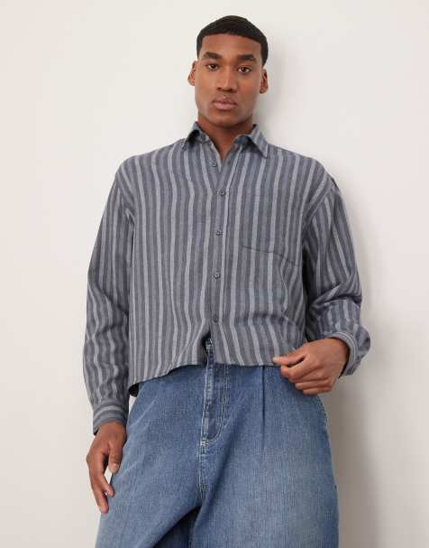 ASOS DESIGN - Blå-stribet skjorte med oversized og firkantet pasform - view 1