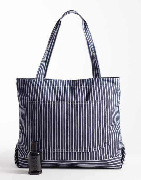 ASOS DESIGN - Blå stribet totebag i ruskind - view 1