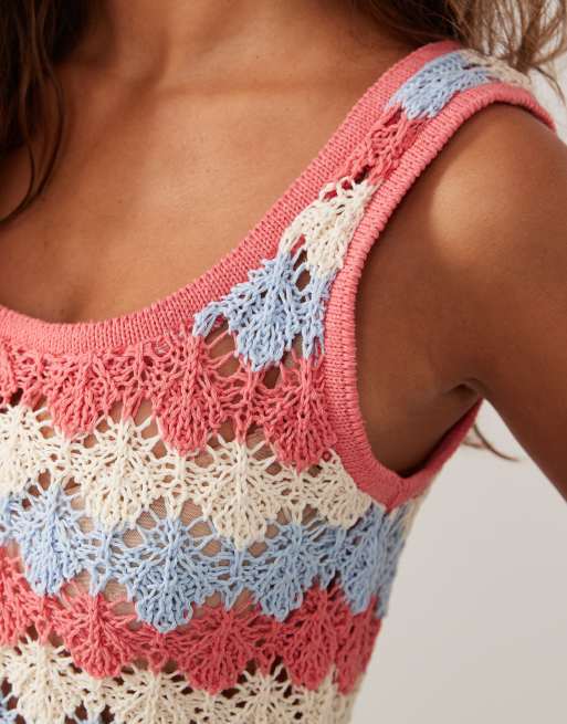 ASOS DESIGN - Blå strikket bralette med hæklet look og striber - Del af sæt, 2 af 4