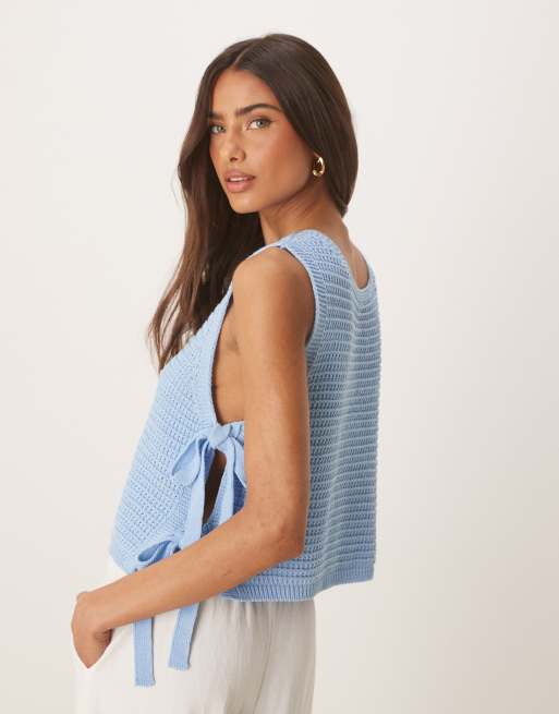 ASOS DESIGN – Blå, strukturstickat sportlinne med knytning i sidan, 3 av 4