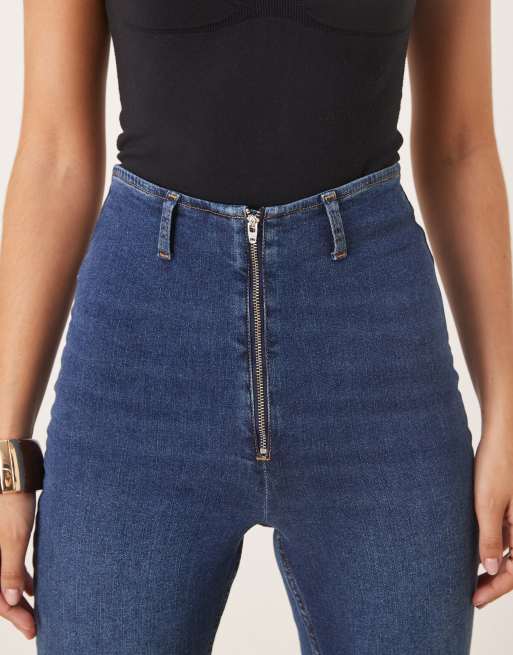 ASOS DESIGN - Blå super højtaljede skinny-jeans med lynlås foran, 4 af 5