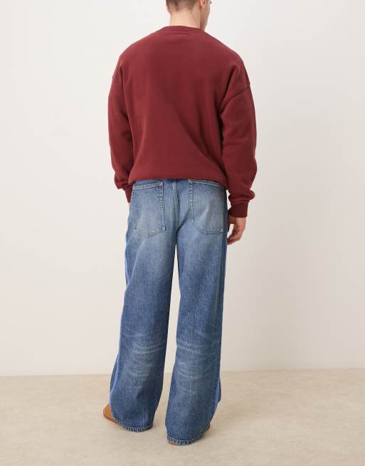 ASOS DESIGN – Blå, superbaggy jeans i mellanljus tvätt med sidoränder, 3 av 5