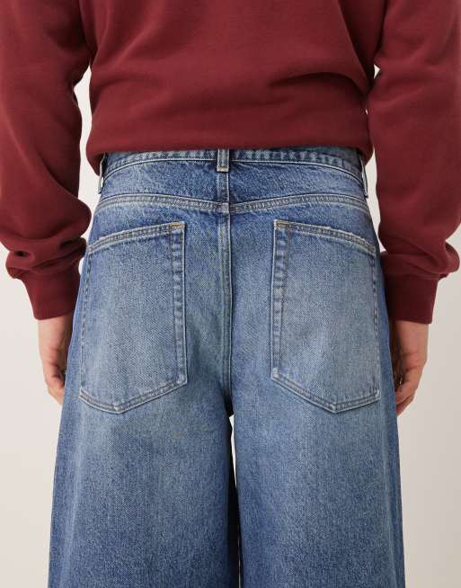ASOS DESIGN – Blå, superbaggy jeans i mellanljus tvätt med sidoränder, 4 av 5