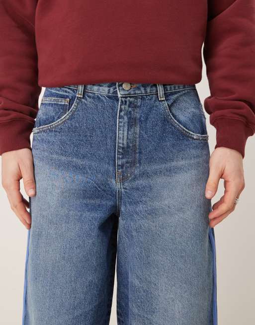 ASOS DESIGN – Blå, superbaggy jeans i mellanljus tvätt med sidoränder, 5 av 5