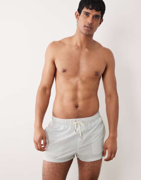 ASOS DESIGN - Blå superkorte badeshorts i seersucker med striber - view 1