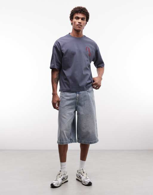 ASOS DESIGN - Blå superkraftig oversized T-shirt med broderi på brystet, 2 af 5