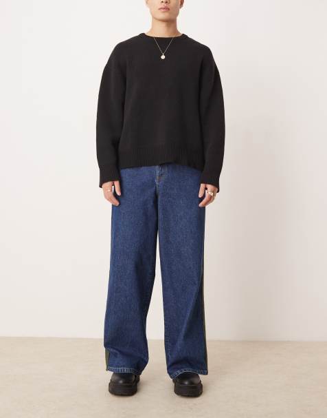 ASOS DESIGN - Blå superposede jeans med kakifarvede sidestriber - view 1