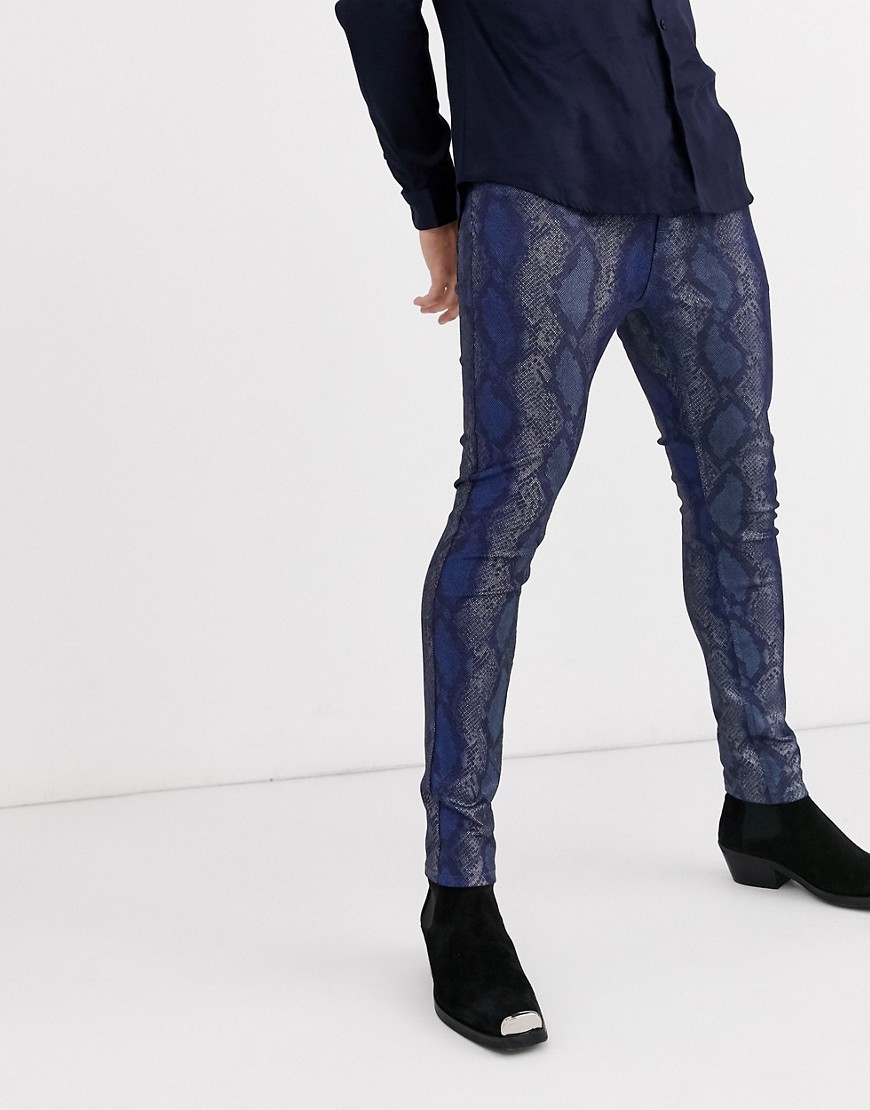 ASOS DESIGN – Blå superskinny jeans med ormskinnsmönster