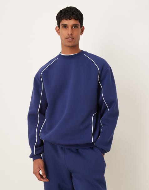 ASOS DESIGN – Blå sweatshirt i oversize med vita passpoaler - view 1
