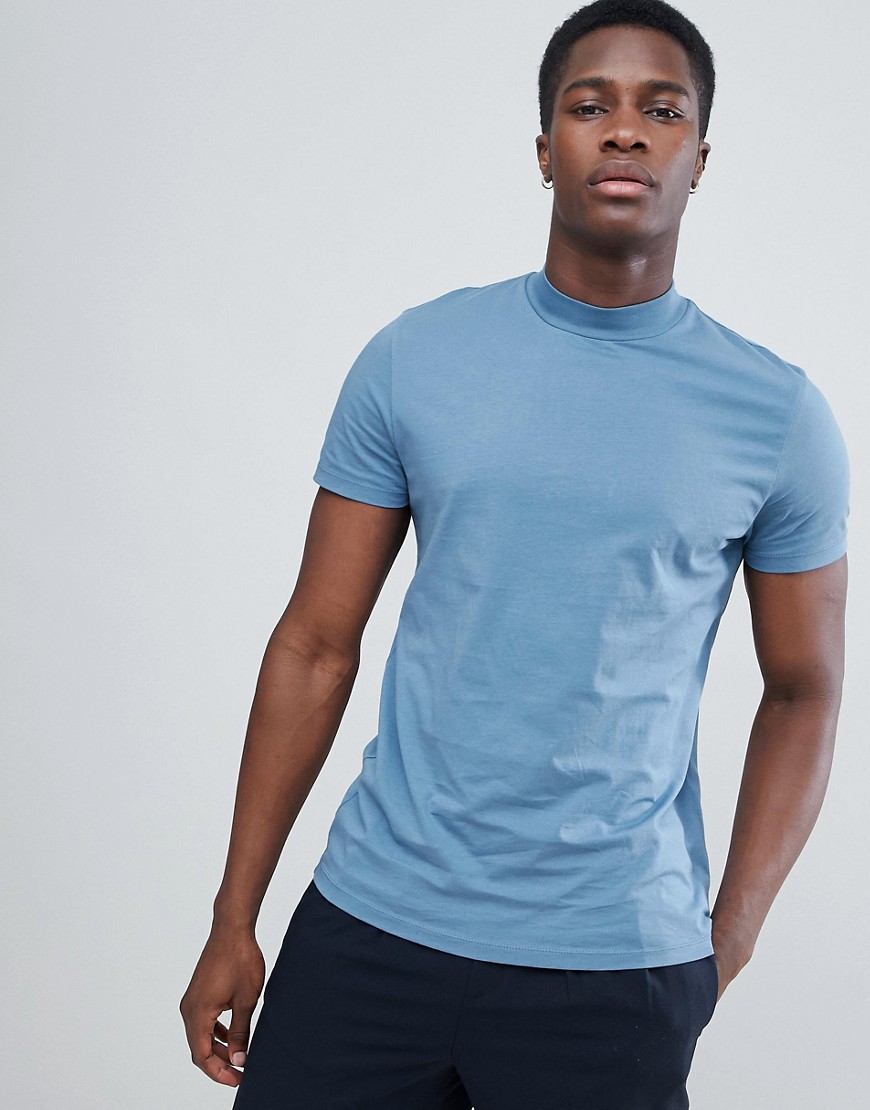 ASOS DESIGN - Blå t-shirt i jersey med rullekrave-Grå
