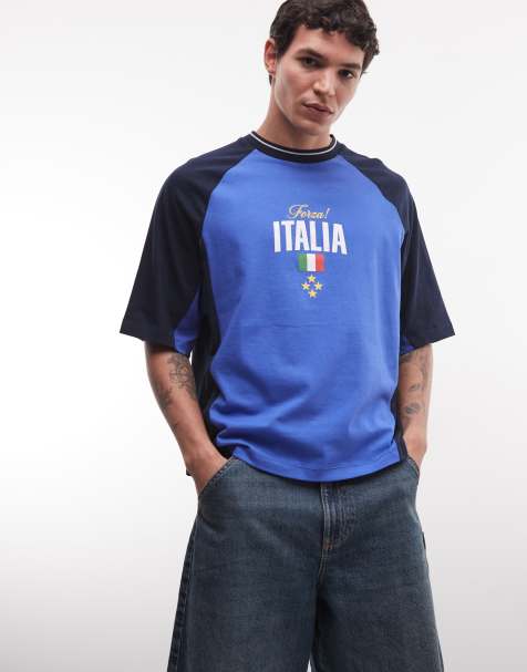 ASOS DESIGN – Blå t-shirt i oversize med boxig passform och Italia-fotbollstryck - view 1