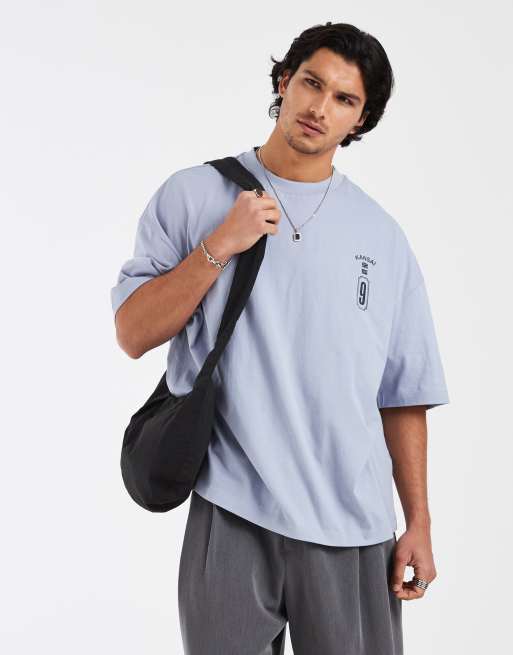 ASOS DESIGN – Blå t-shirt i oversize med draktryck, 5 av 5