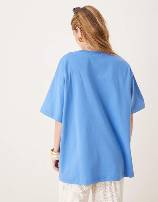 ASOS DESIGN – Blå t-shirt i oversize med San Juan- och palmtryck, 4 av 4