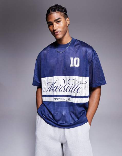 ASOS DESIGN – Blå t-shirt i oversize med stadstryck - view 1