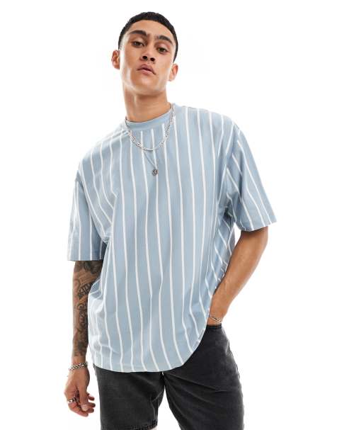 ASOS DESIGN – Blå t-shirt i oversize med vertikala ränder - view 1