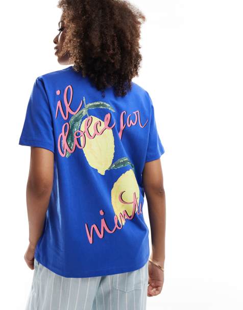 ASOS DESIGN – Blå t-shirt i regular fit med citrontryck - view 1