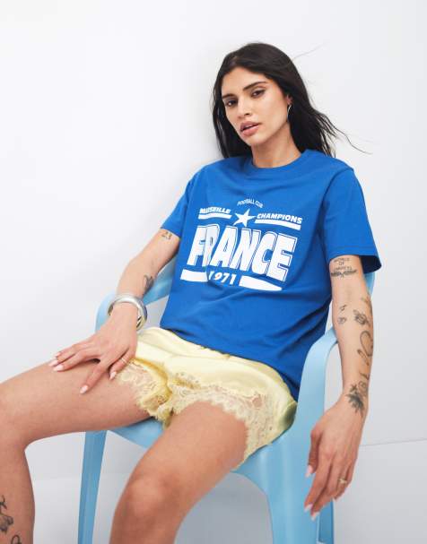ASOS DESIGN – Blå t-shirt i regular fit med France Football Club-tryck - view 1