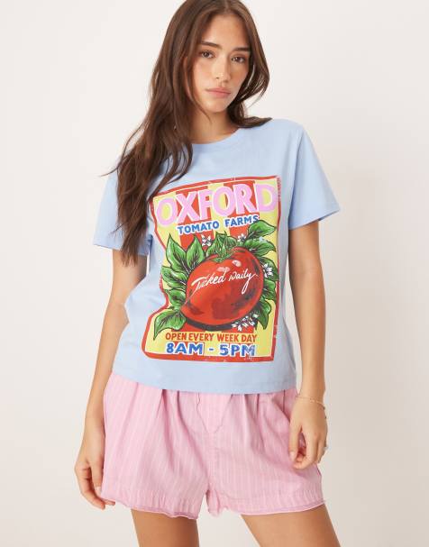 ASOS DESIGN – Blå t-shirt i regular fit med 'Oxford Tomato'-tryck - view 1