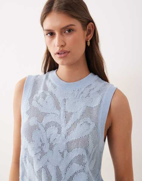 ASOS DESIGN - Blå tanktop i strik med blomstermønster - view 1