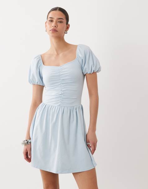 ASOS DESIGN – Blå tea-klänning i midilängd med rysch framtill - view 1
