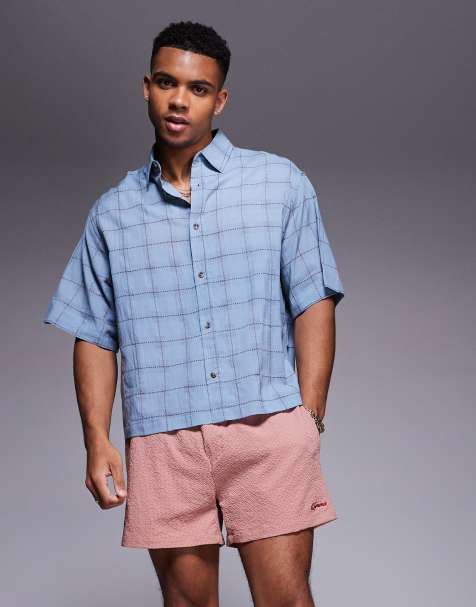 ASOS DESIGN - Blå-ternet skjorte med reverskrave og firkantet pasform - view 1
