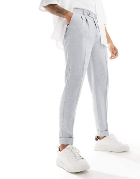 ASOS DESIGN – Blå, texturerade finbyxor med avsmalnande passform - view 1