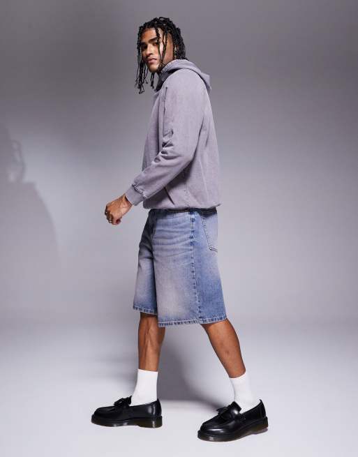 ASOS DESIGN – Blå, tonade, mörktvättade jeansjorts i längre modell, 3 av 5