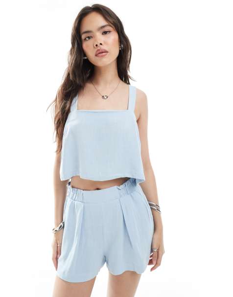 ASOS DESIGN – Blå topp i linnestil med fyrkantig halsringning - view 1