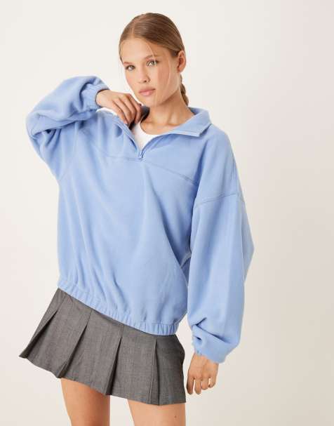 ASOS DESIGN – Blå tröja i polarfleece med kort dragkedja - view 1