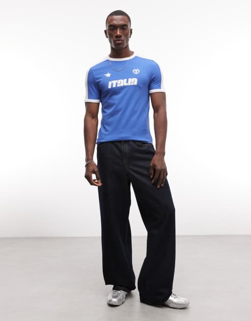 ASOS DESIGN - Blå tætsiddende ringer-T-shirt med 'Italia'-fodboldgrafik, 2 af 5
