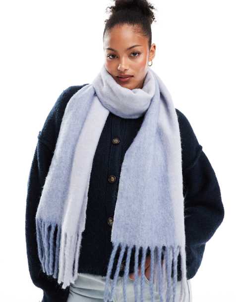 ASOS DESIGN – Blå, tvåtonad och fluffig halsduk i ylleblandning med fransar - view 1