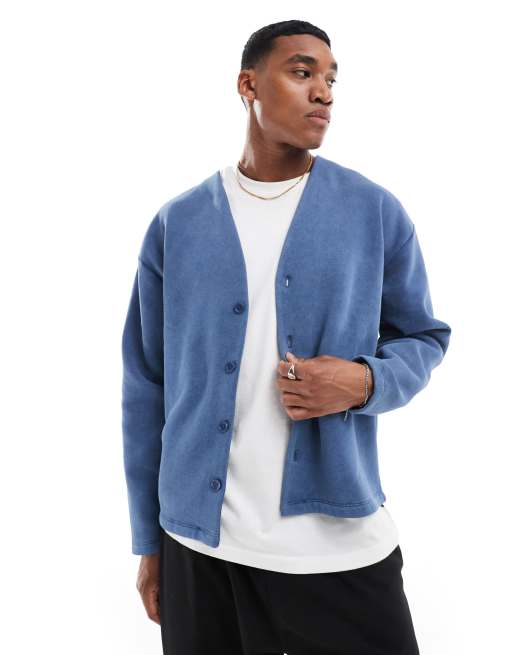 ASOS DESIGN – Blå, tvättad jerseykofta i oversize