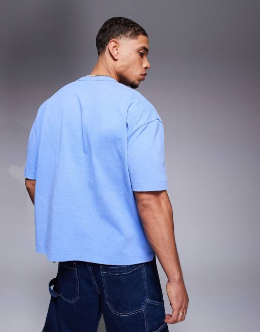 ASOS DESIGN – Blå, tvättad, kraftig t-shirt i oversize med boxig passform och broderad text , 4 av 4