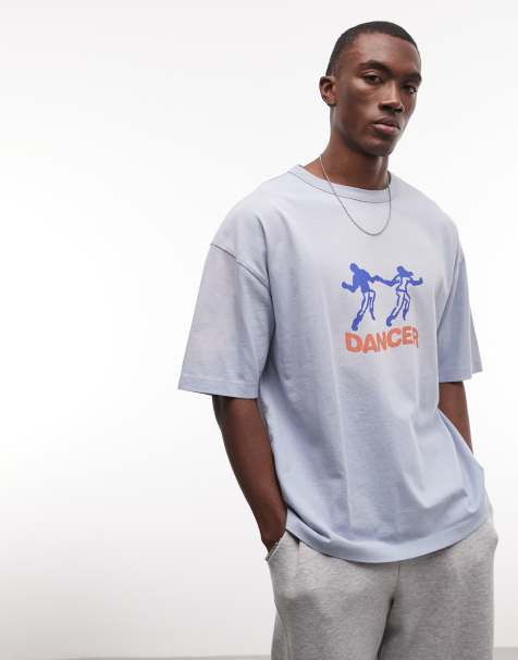 ASOS DESIGN – Blå, tvättad, kraftig t-shirt i oversize med boxig passform och Dancer-tryck - view 1