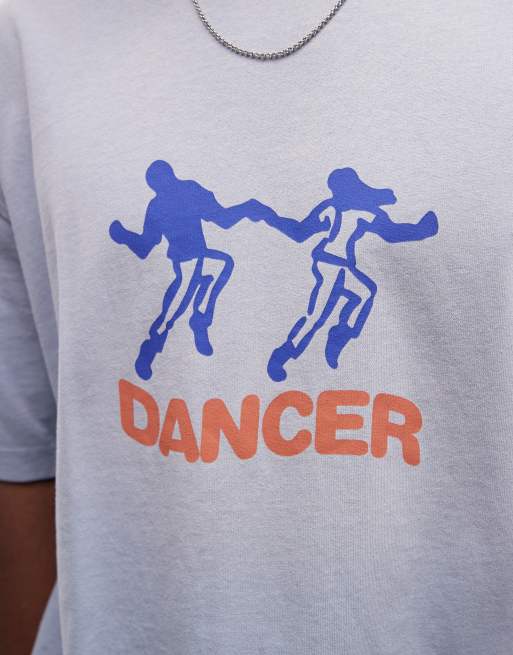 ASOS DESIGN – Blå, tvättad, kraftig t-shirt i oversize med boxig passform och Dancer-tryck, 3 av 5