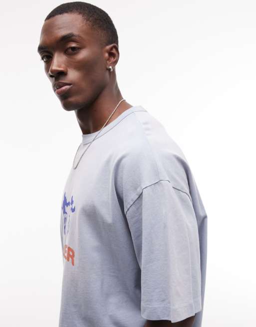 ASOS DESIGN – Blå, tvättad, kraftig t-shirt i oversize med boxig passform och Dancer-tryck, 4 av 5