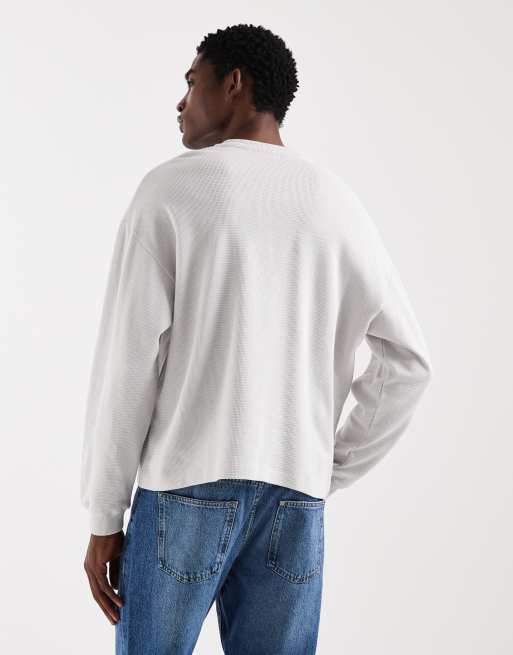 ASOS DESIGN – Blå, våfflad t-shirt med boxig oversize-passform, långa ärmar och henleykrage, 3 av 5