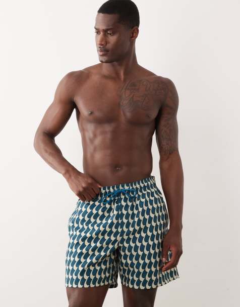 ASOS DESIGN – Blå, vågmönstrade badshorts i mellanlång modell - view 1