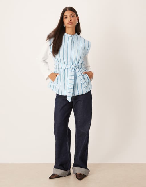ASOS DESIGN – Blå väst med randig, quiltad design och knytband i midjan, 2 av 4