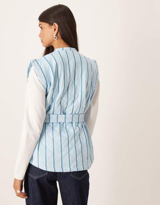 ASOS DESIGN – Blå väst med randig, quiltad design och knytband i midjan, 4 av 4
