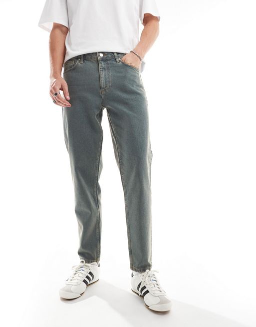 FhyzicsShops DESIGN – Blå, vintagetvättade, klassiska jeans wijde utan stretch
